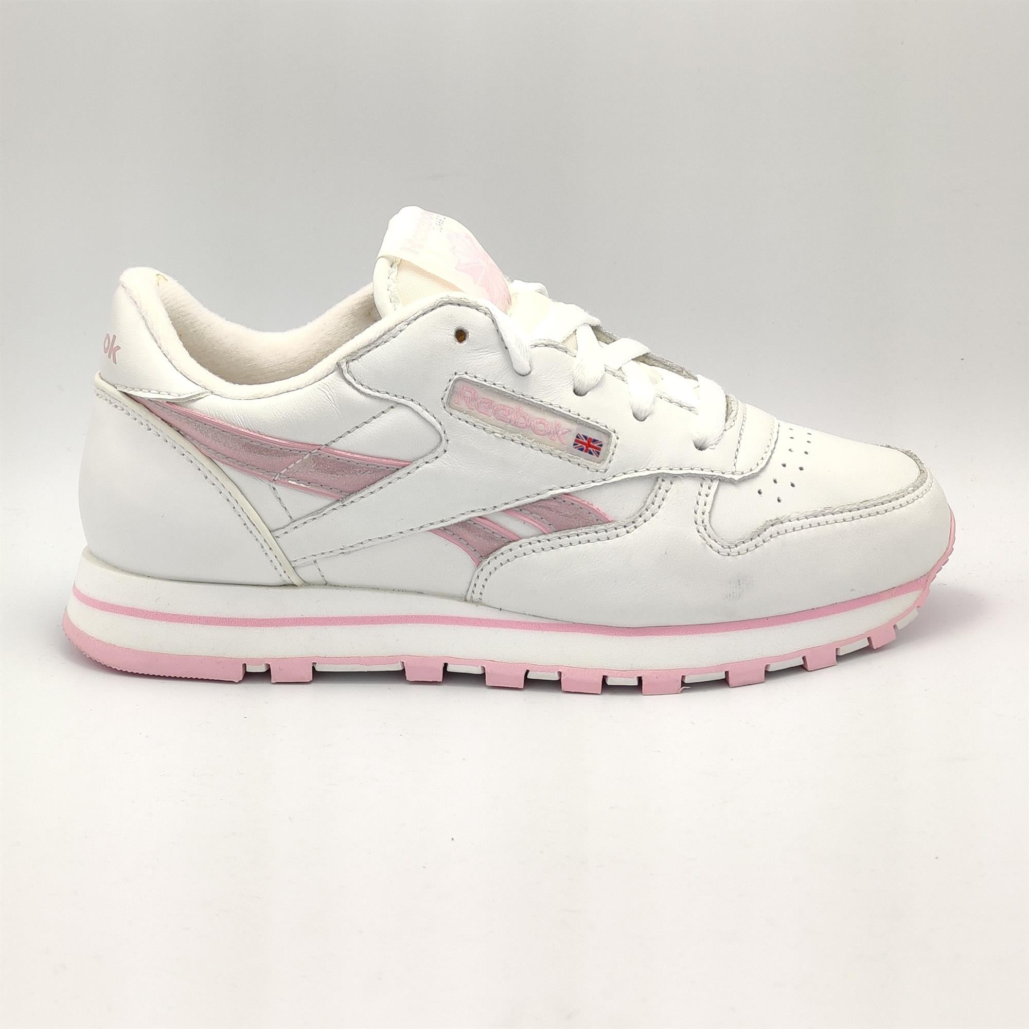 Reebok Junior Classic Leather Trainers - White/Pink - UK – Sutton Sports