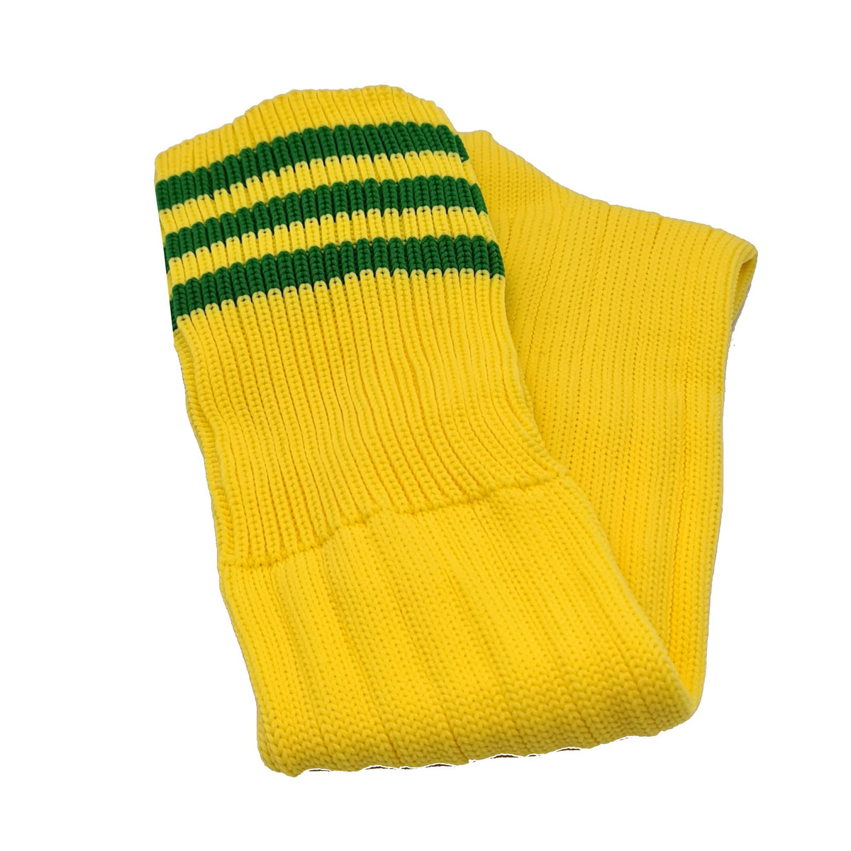 Three Stripes Football Rugby Premium Socks - Made In UK - YELLOW/GREEN - JUNIOR ( UK 13-5)
