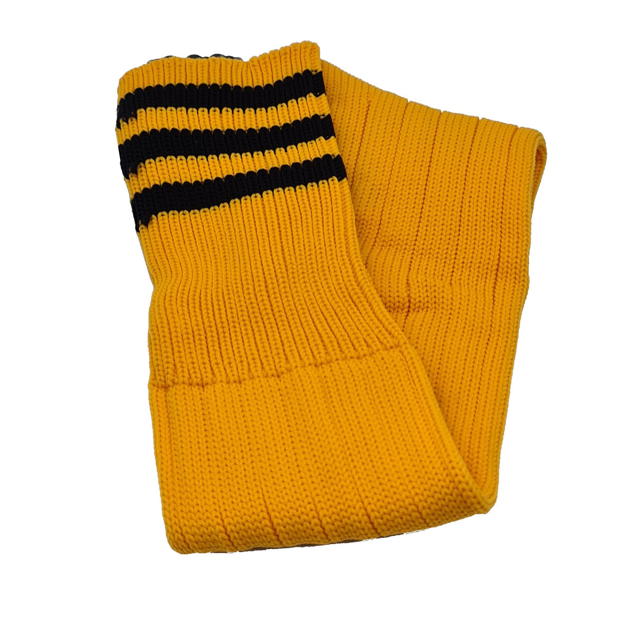 Three Stripes Football Rugby Premium Socks - Made In UK - AMBER/BLACK - JUNIOR ( UK 13-5)
