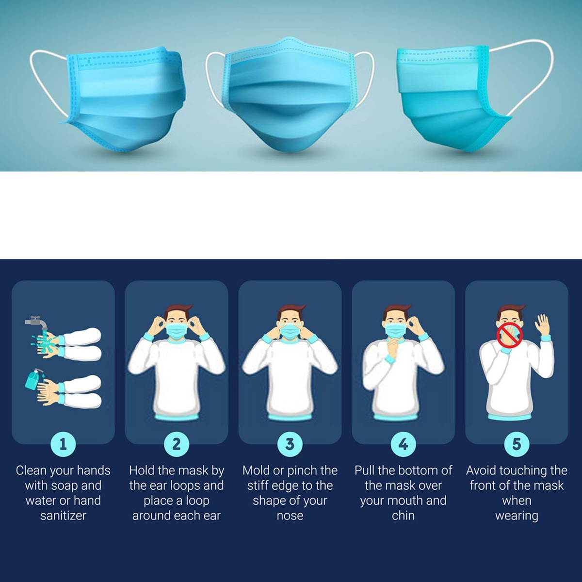 Disposable Face Mask with 3 Layers and Ear Loop - Pack of 50