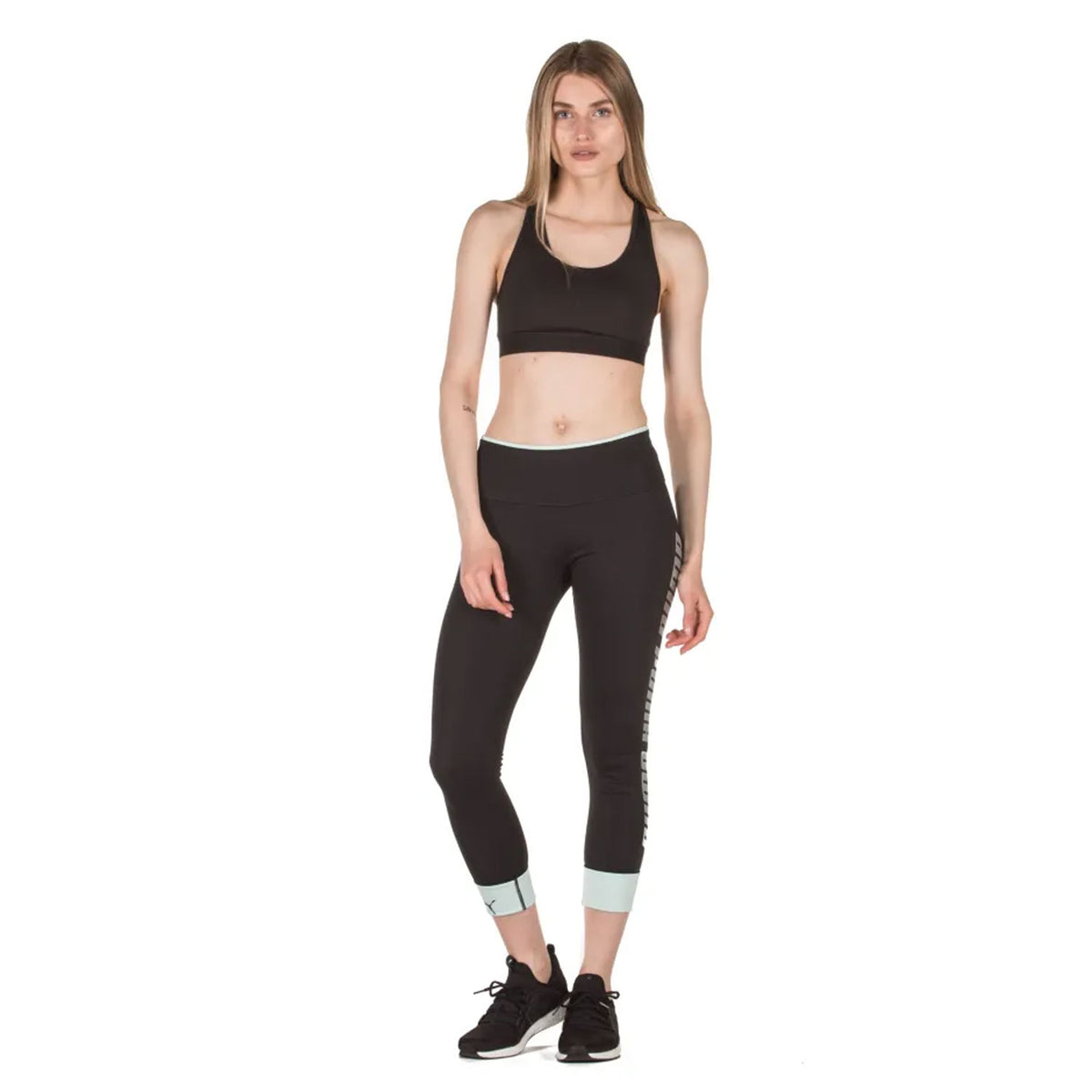 Puma Womens Sports Foldup Leggings - Black/Aqua Silver - XS