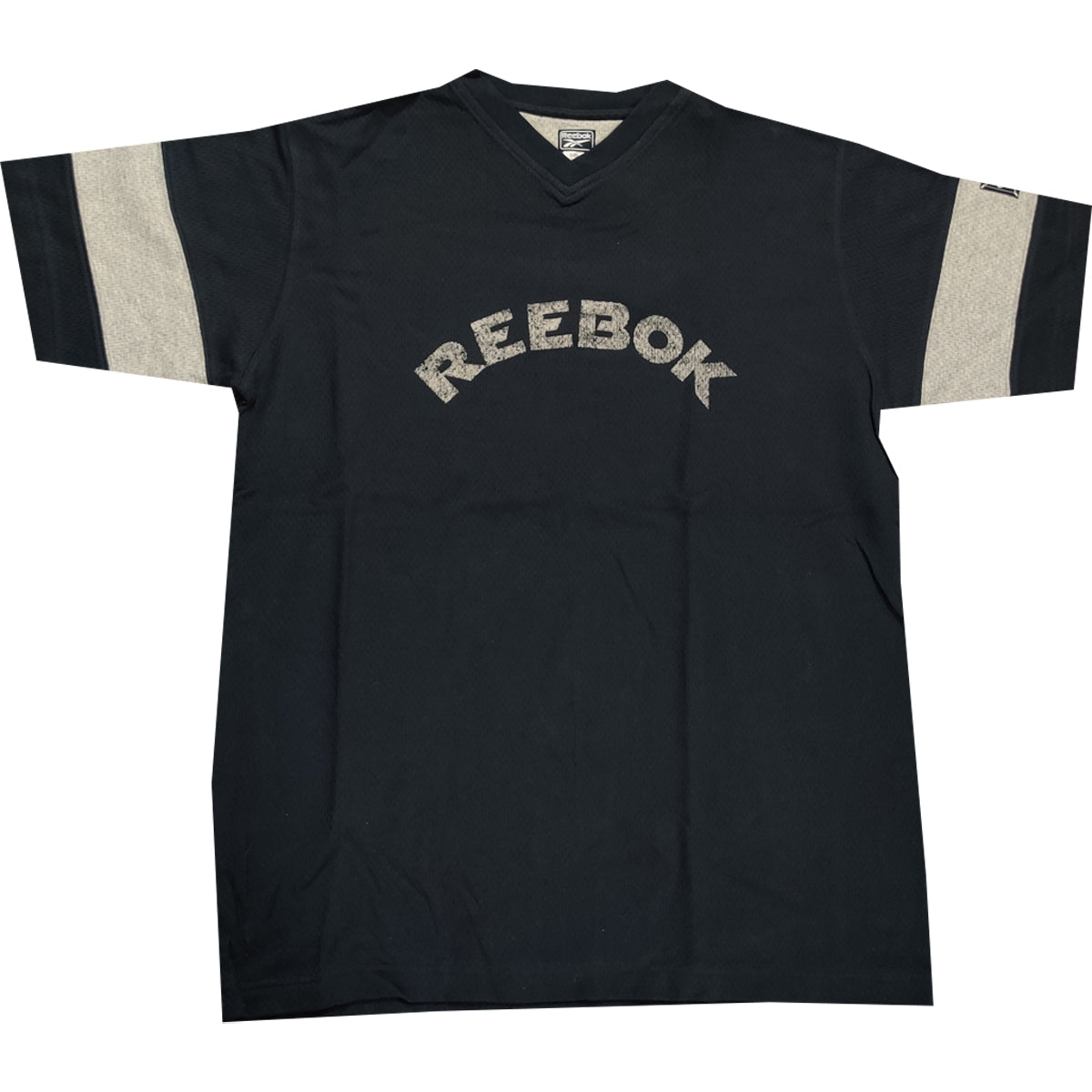 Reebok Mens Clearance Panel Sleeves Navy V-Neck T-Shirt - Medium