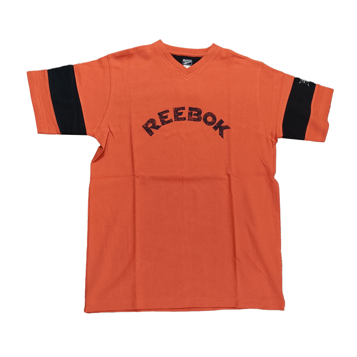 Reebok Mens Clearance Panel Sleeves Orange V-Neck T-Shirt - Medium
