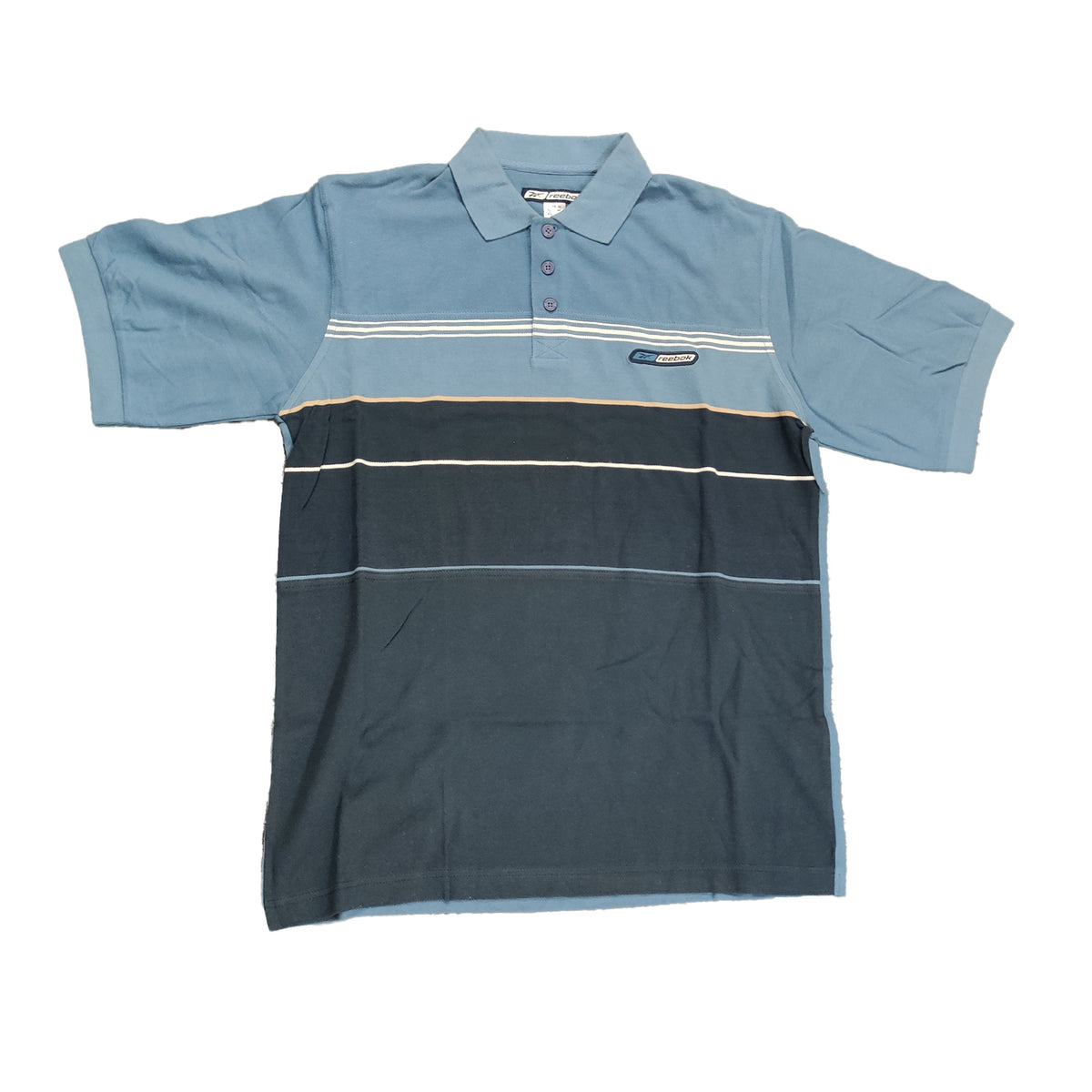Reebok Mens Clearance Blue Contrast Striped Polo Shirt - Medium