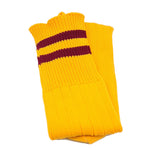 Double Stripe Football Rugby Premium Socks - Made In UK - YELLOW/CLARET - MENS ( UK 6-8)