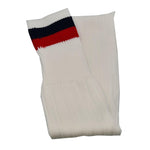 Double Stripe Football Rugby Premium Socks - Made In UK - WHITE/NAVY/RED - JUNIOR ( UK 13-5)