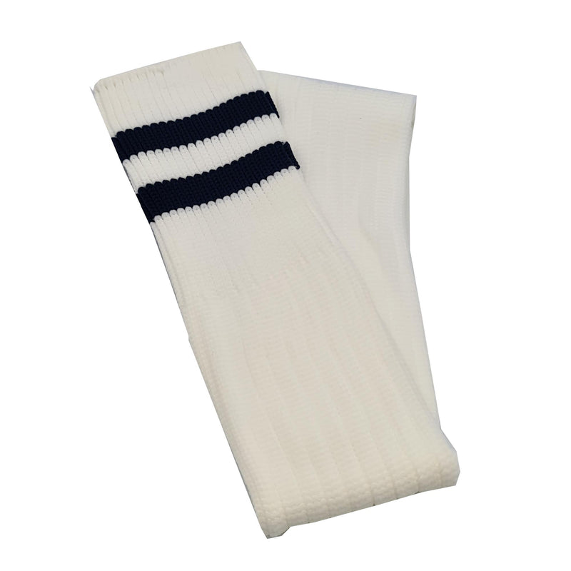 Double Stripe Football Rugby Premium Socks - Made In UK - WHITE/NAVY - JUNIOR ( UK 13-5)