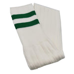 Double Stripe Football Rugby Premium Socks - Made In UK - WHITE/GREEN - MENS ( UK 6-8)