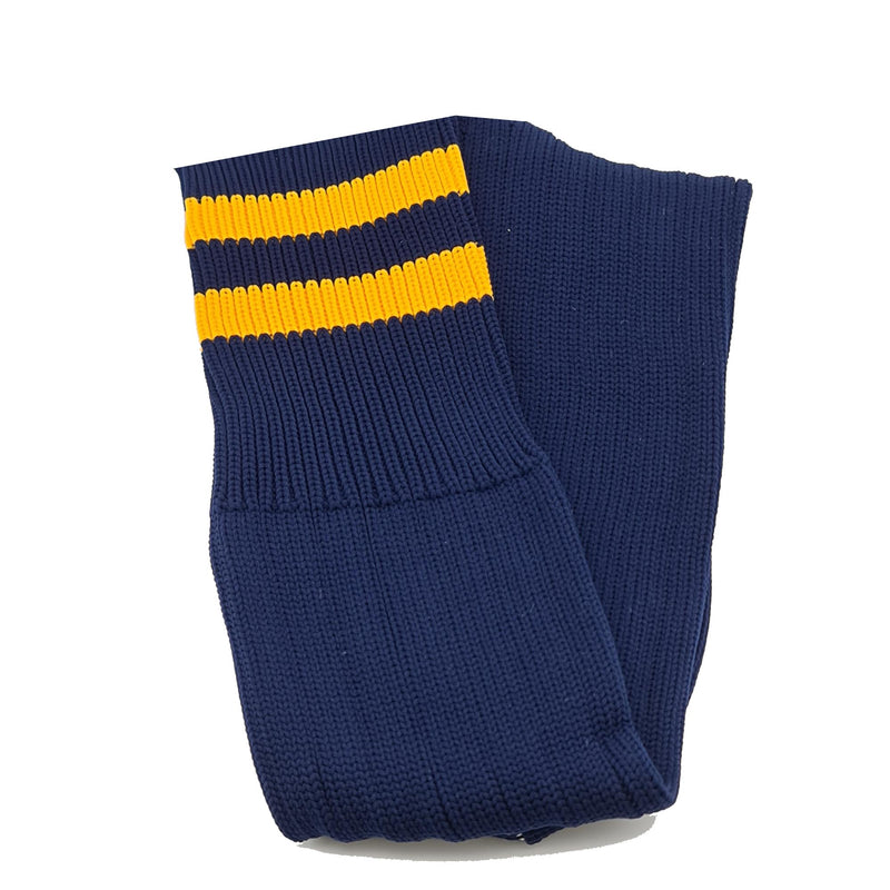 Double Stripe Football Rugby Premium Socks - Made In UK - NAVY/YELLOW - MENS ( UK 6-8)