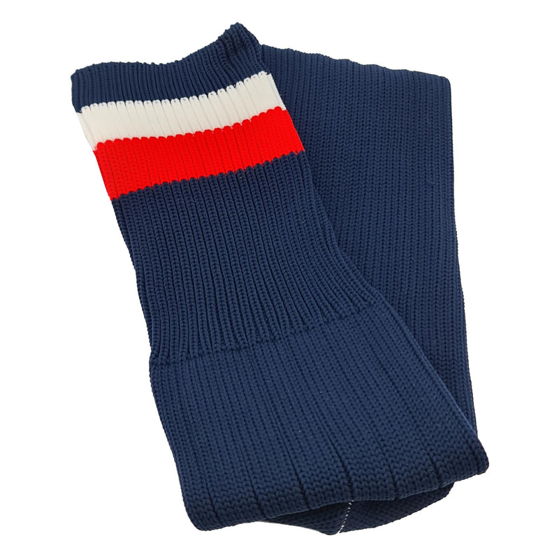 Double Stripe Football Rugby Premium Socks - Made In UK - NAVY/WHITE/RED - JUNIOR ( UK 13-5)
