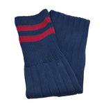 Double Stripe Football Rugby Premium Socks - Made In UK - NAVY/CLARET - JUNIOR ( UK 13-5)