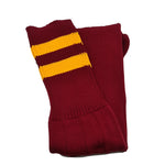 Double Stripe Football Rugby Premium Socks - Made In UK - CLARET/AMBER - MENS ( UK 9-12)