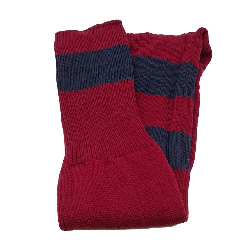 Big Stripes Football Rugby Premium Socks - Made In UK - CLARET/BLUE - MENS ( UK 6-8)