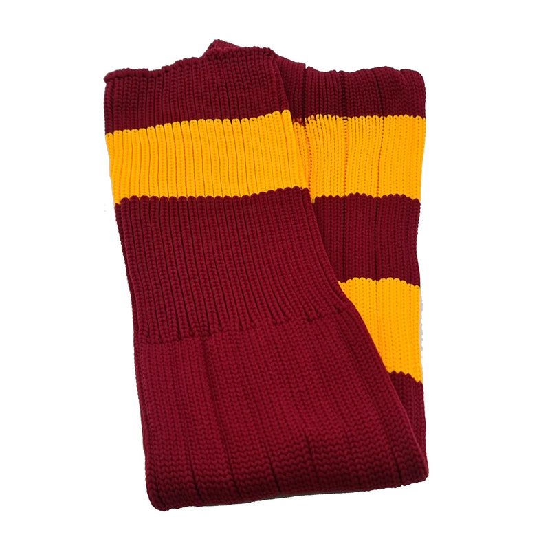 Big Stripes Football Rugby Premium Socks - Made In UK - BURGUNDY/YELLOW - MENS ( UK 6-8)
