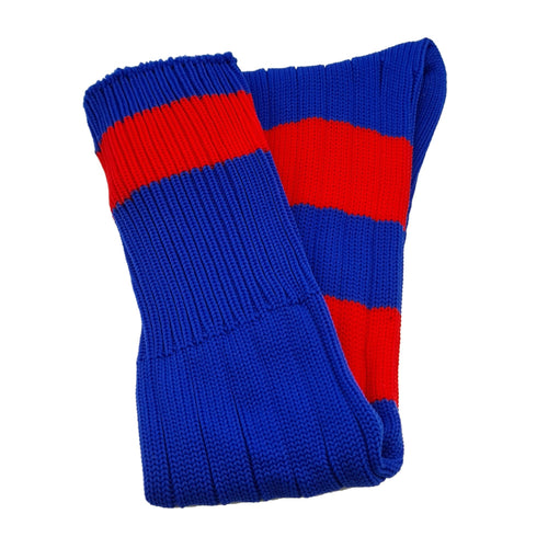 Big Stripes Football Rugby Premium Socks - Made In UK - BLUE/RED - JUNIOR ( UK 13-5)