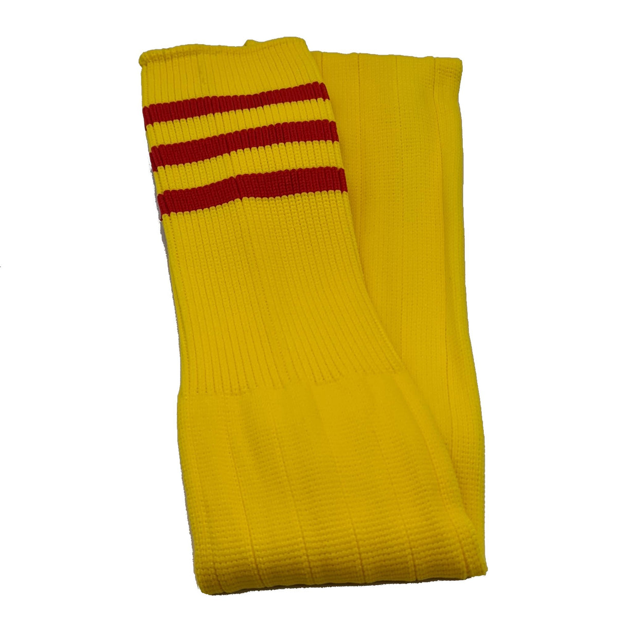 Three Stripes Football Rugby Premium Socks - Made In UK - YELLOW/RED - MENS ( UK 9-12)