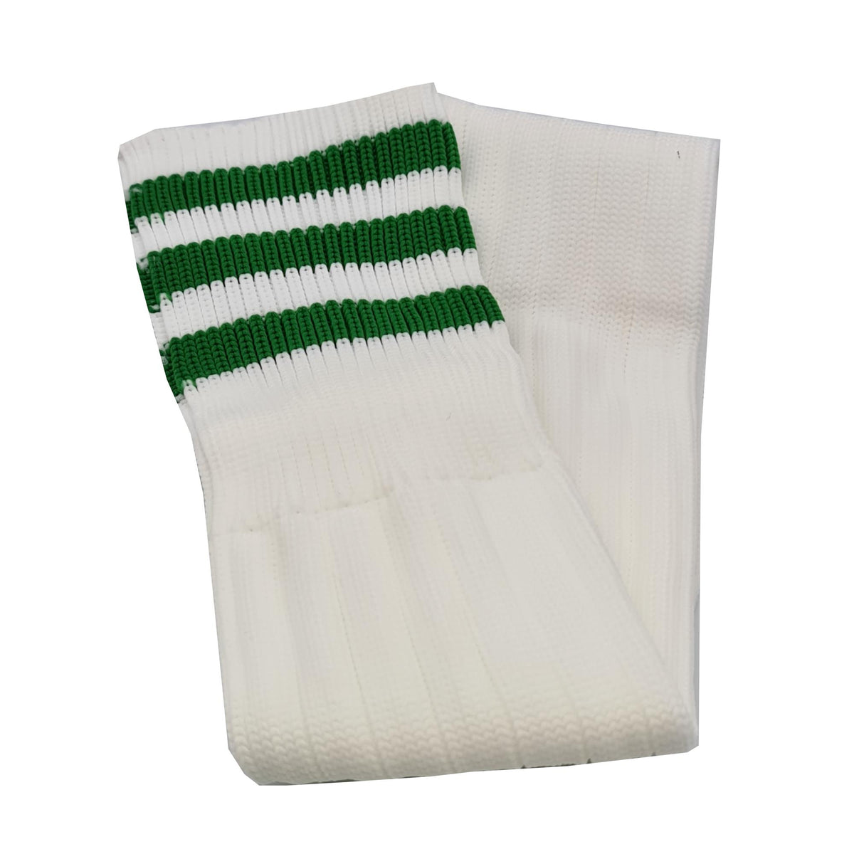 Three Stripes Football Rugby Premium Socks - Made In UK - WHITE/EMERALD - MENS ( UK 6-8)