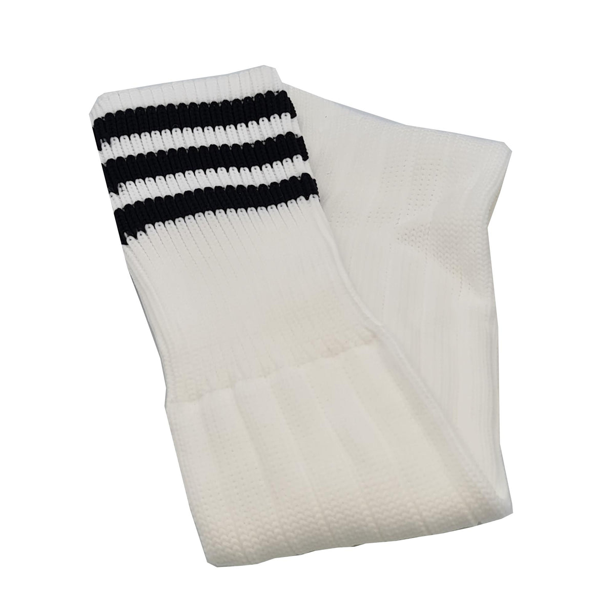 Three Stripes Football Rugby Premium Socks - Made In UK - WHITE/BLACK - JUNIOR ( UK 13-5)