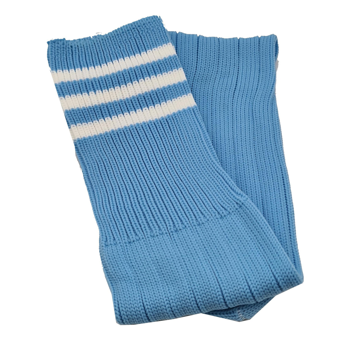 Three Stripes Football Rugby Premium Socks - Made In UK - SKY/WHITE - MENS ( UK 6-8)