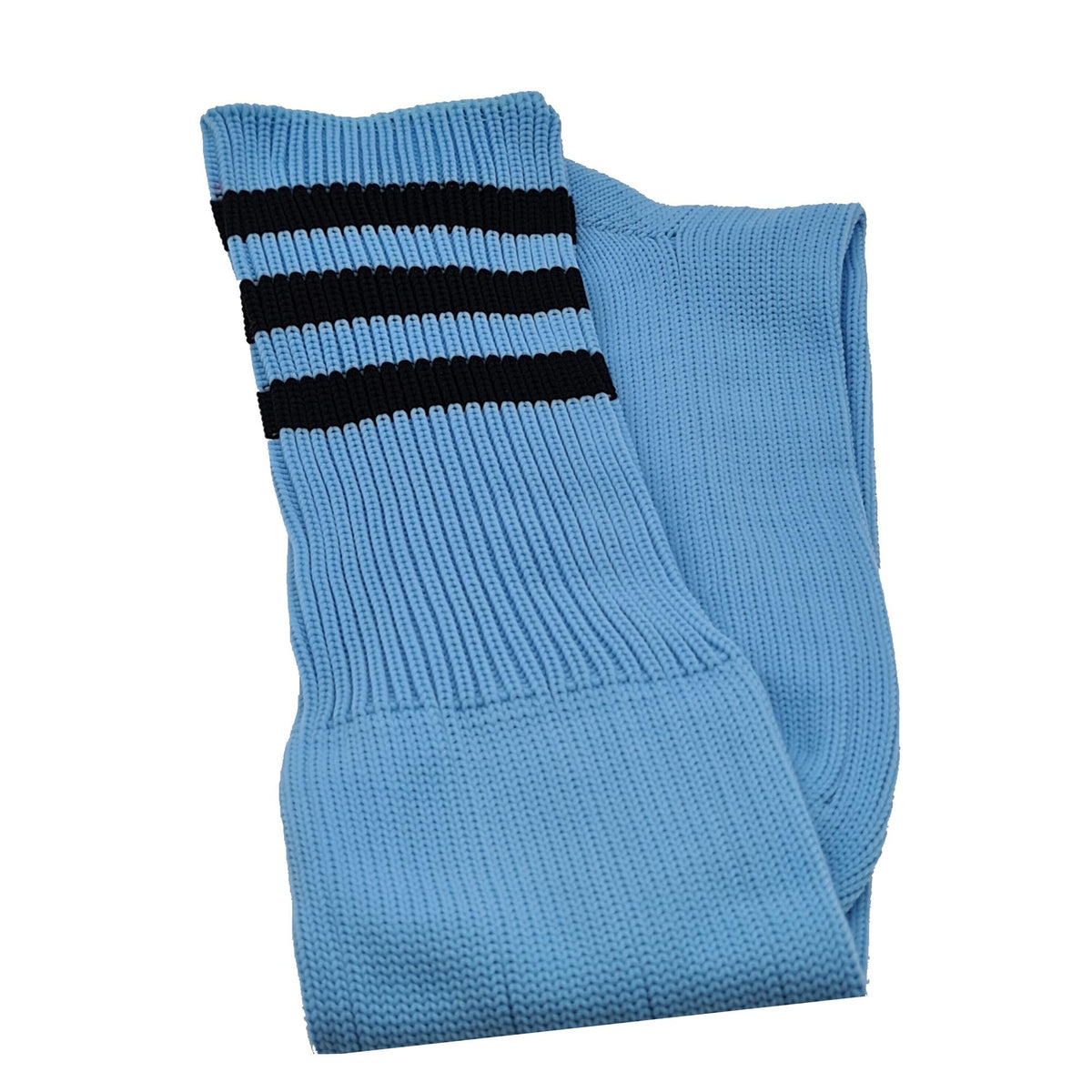 Three Stripes Football Rugby Premium Socks - Made In UK - SKY/BLACK - MENS ( UK 9-12)