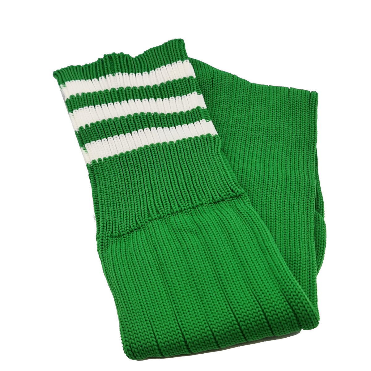 Three Stripes Football Rugby Premium Socks - Made In UK - GREEN/WHITE - JUNIOR ( UK 13-5)