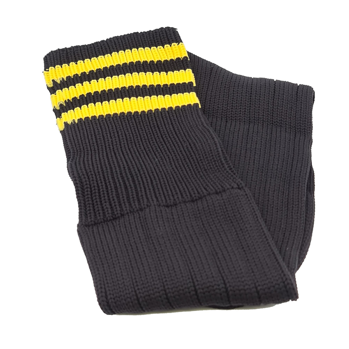 Three Stripes Football Rugby Premium Socks - Made In UK - BLACK/YELLOW - MENS ( UK 6-8)