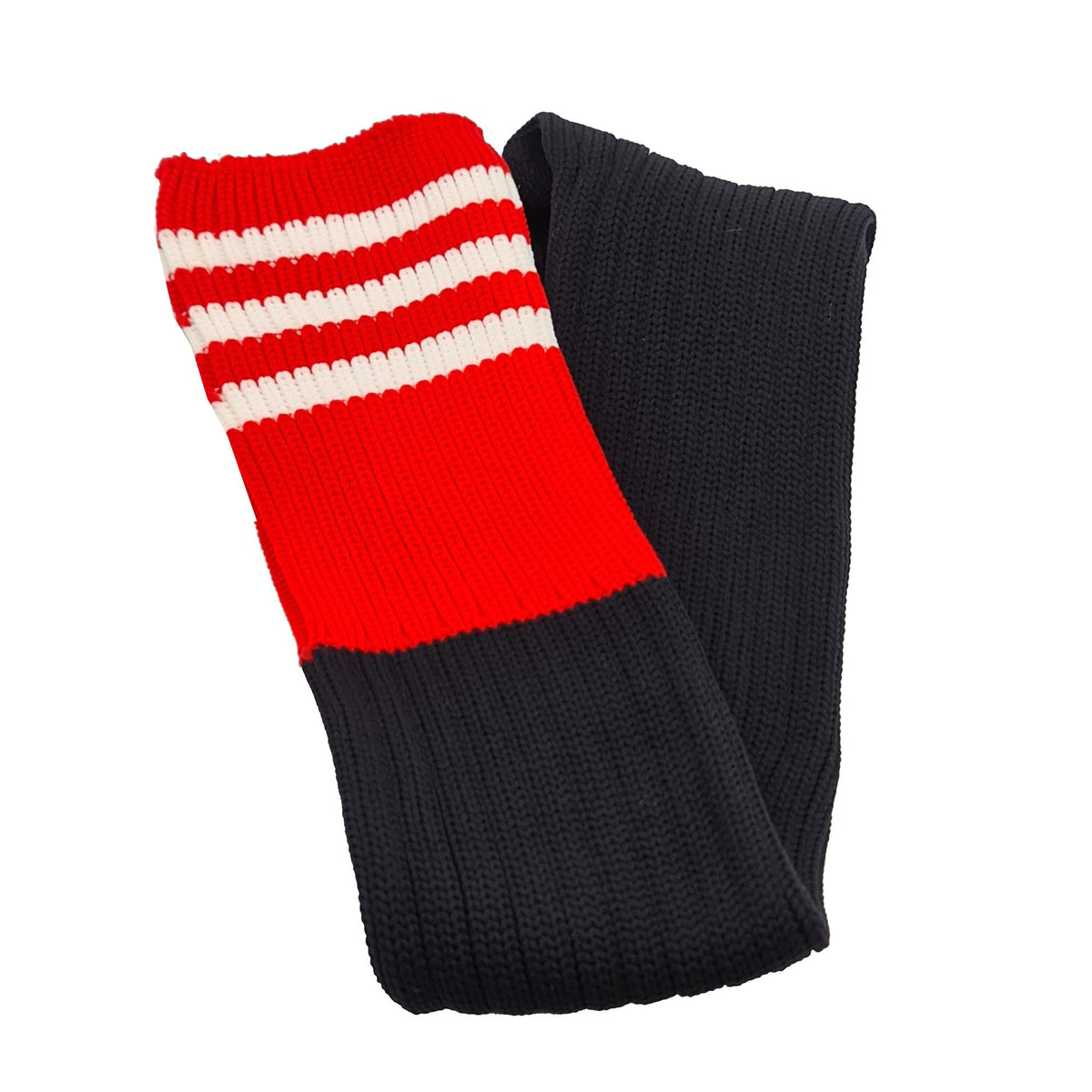 Three Stripes Football Rugby Premium Socks - Made In UK - BLACK/RED/WHITE - JUNIOR ( UK 13-5)