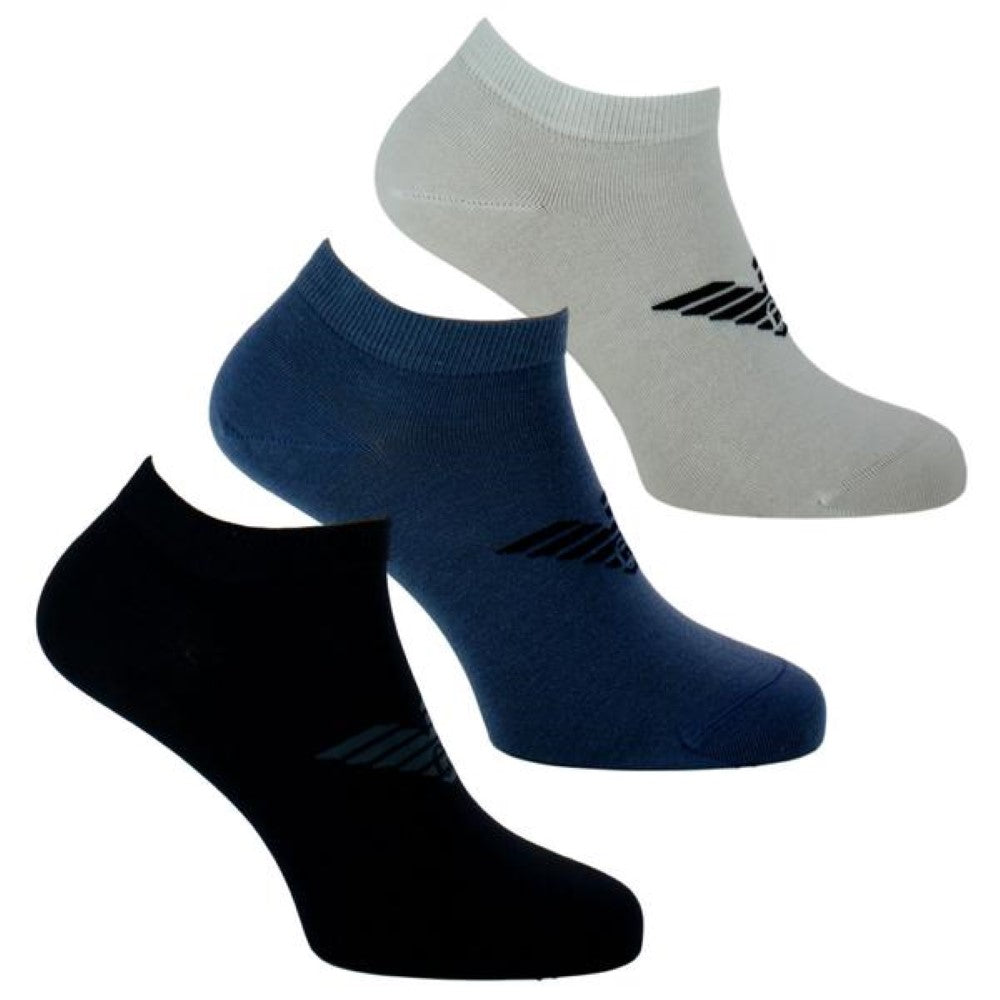 Emporio Armani Underwear Mens 3-Pack Cotton Logo Ankle Socks - 1P234 300008