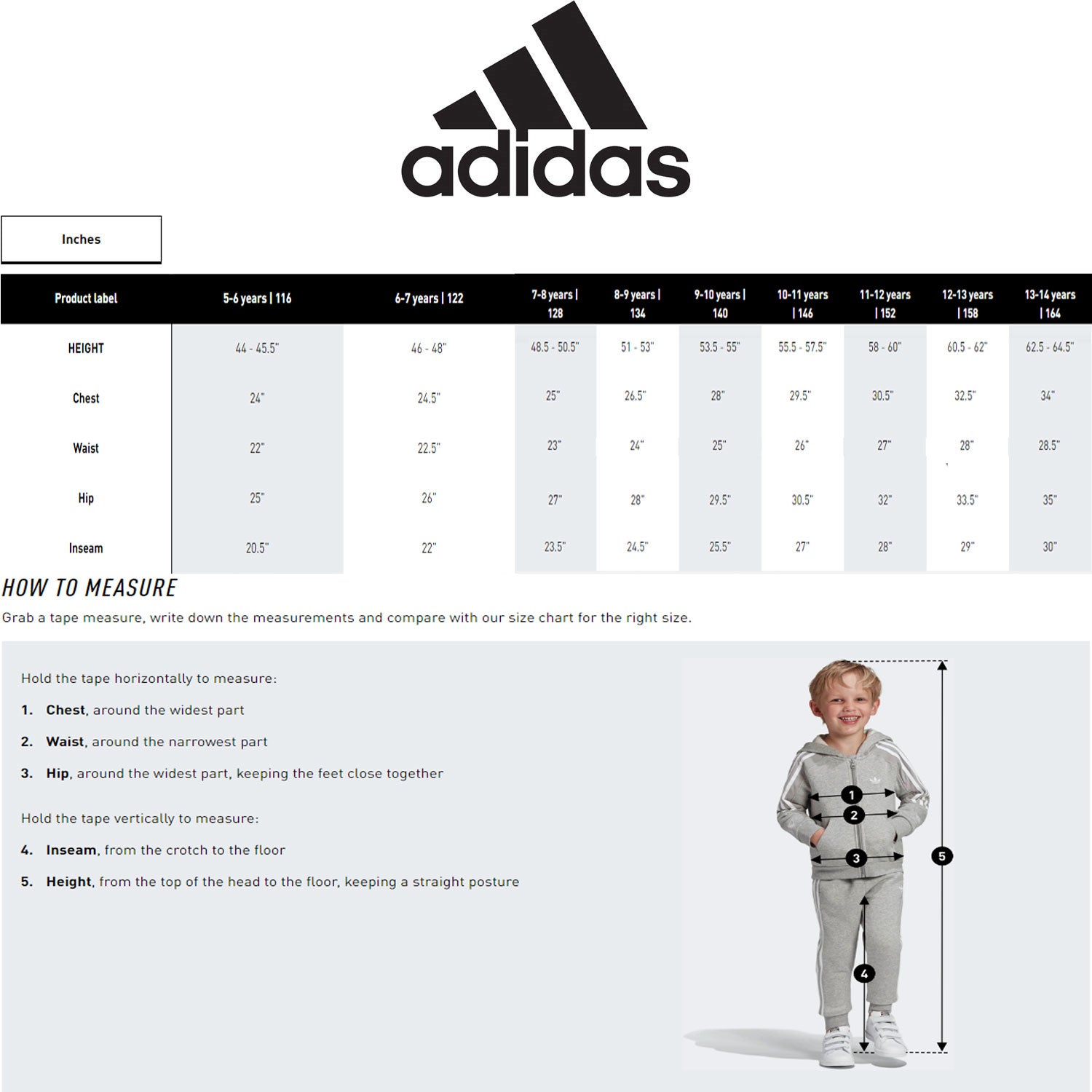 adidas Kids Clothing Size Chart
