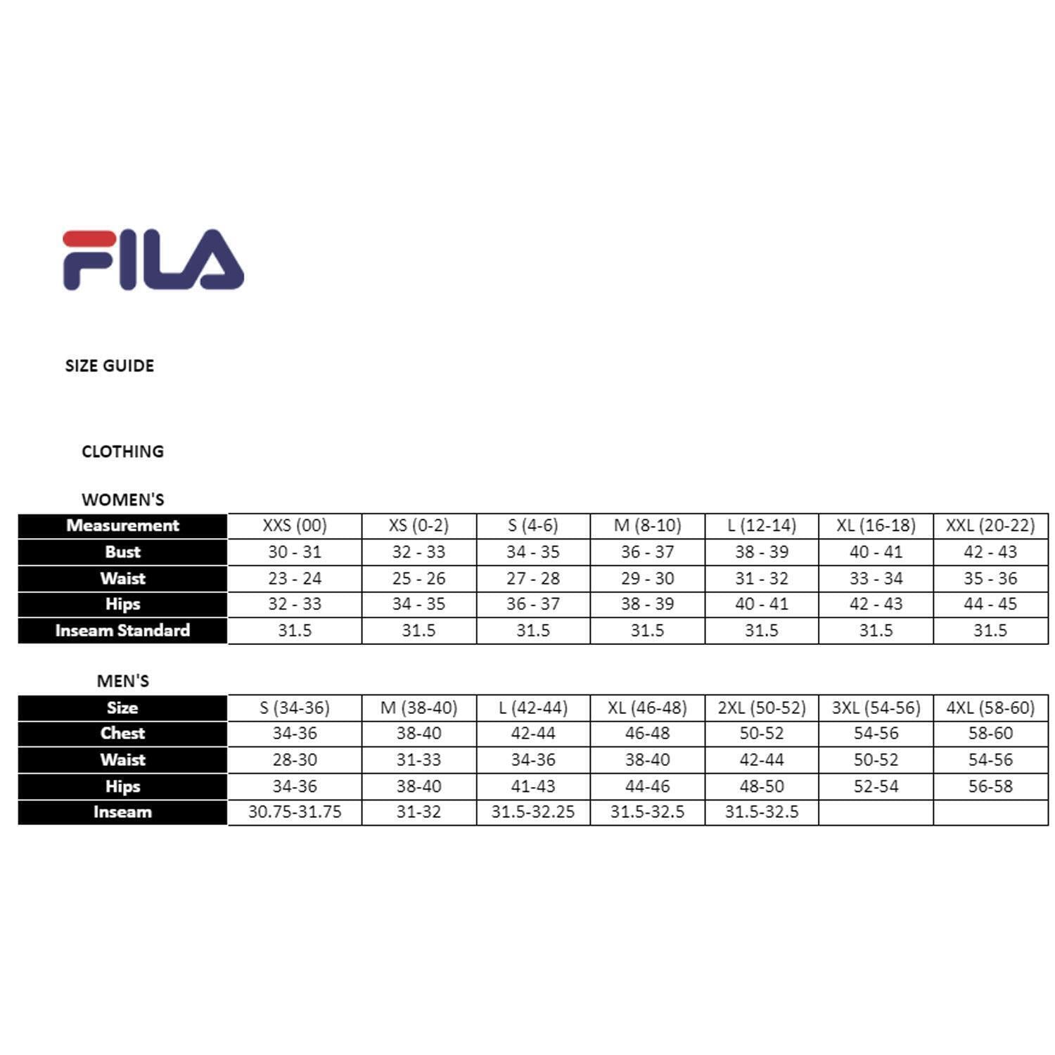 Fila size guide best sale